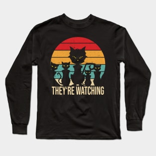 Funny Cats Watching vintage retro Cat Long Sleeve T-Shirt